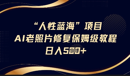 人性蓝海AI老照片修复项目保姆级教程，长期复购，轻松日入5张-汉兴项目网创资源网