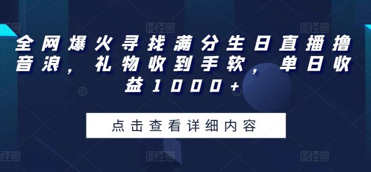 全网爆火寻找满分生日直播撸音浪，礼物收到手软，单日收益1000+【揭秘】-汉兴项目网创资源网