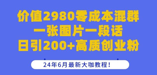 价值2980零成本混群一张图片一段话日引200+高质创业粉，24年6月最新大咖教程【揭秘】-汉兴项目网创资源网